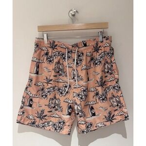 Trunks Los Angeles Men's Tropical Print Pink & Naby Swim‎ Trunks Hawaii Sz L